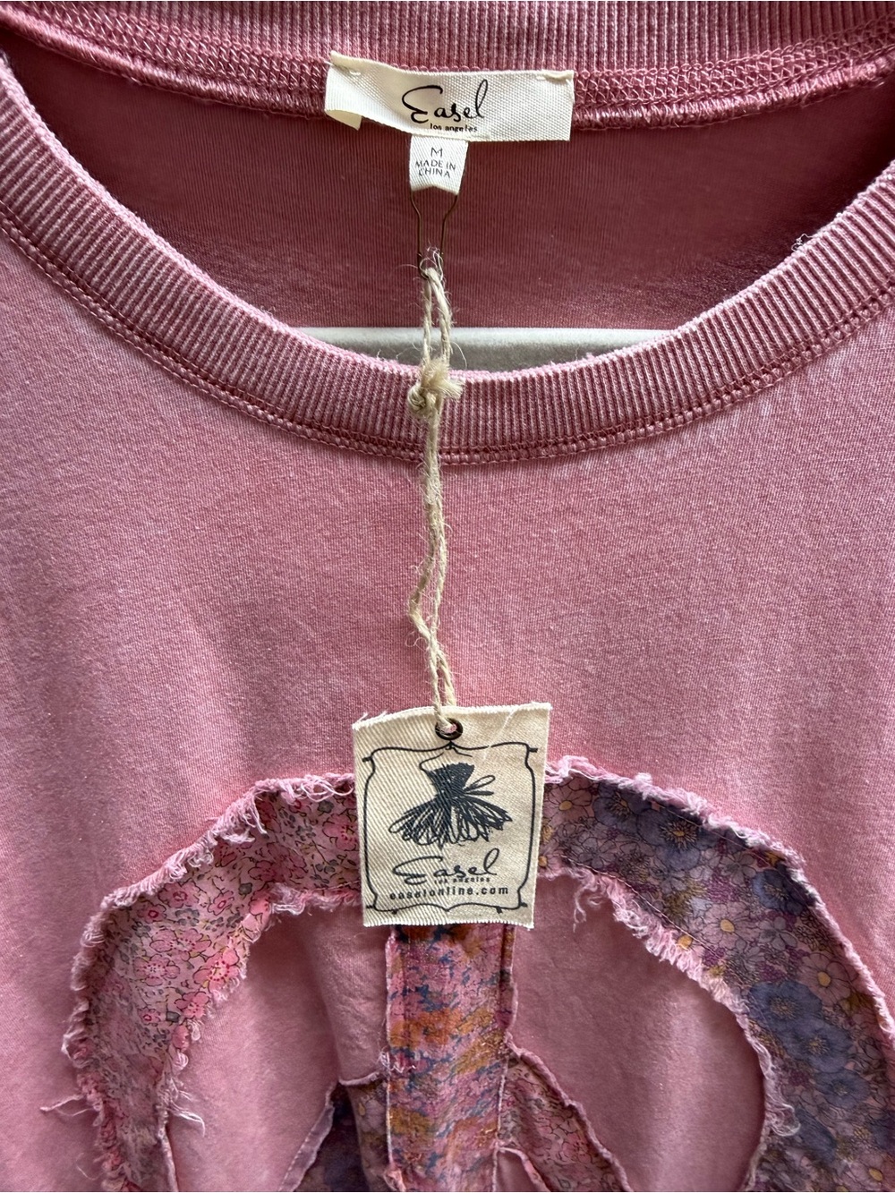 Easel Pink Patchwork Peace Sign T-Shirt Dress Size M - Picture 6 of 6